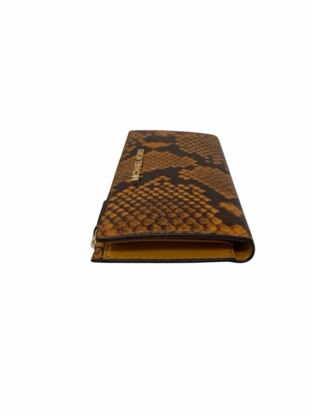Michael Kors Jet Set Travel Small Zip Marigold Snake Pattern Embossed Wallet NWT